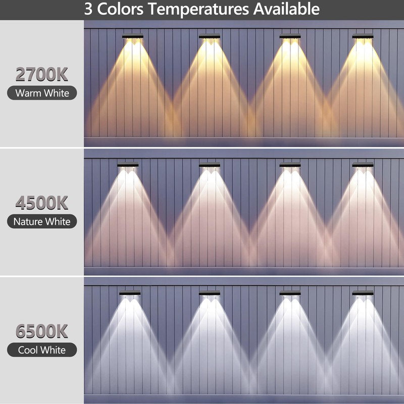 Brizled Solar Fence Lights Outdoor, 8 Pack 2700/4500/6500K 6 Modes