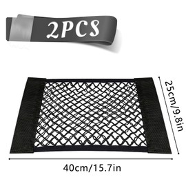 Yharnamite 2 Pcs Universal Mesh Cargo Net, Stretchable Storage Net with Tape Stickers, Wall Sticker Organizer Pouch Bag, Car Trunk Storage Organizer Net for Car, SUV, RV (15.7 x 9.8inch)