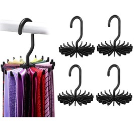 SUNTRADE 4PCS 360 Degrees Rotating Scarf Tie Hanger 20 Hooks Folding Adjustable Twirl Tie Rack Organizer