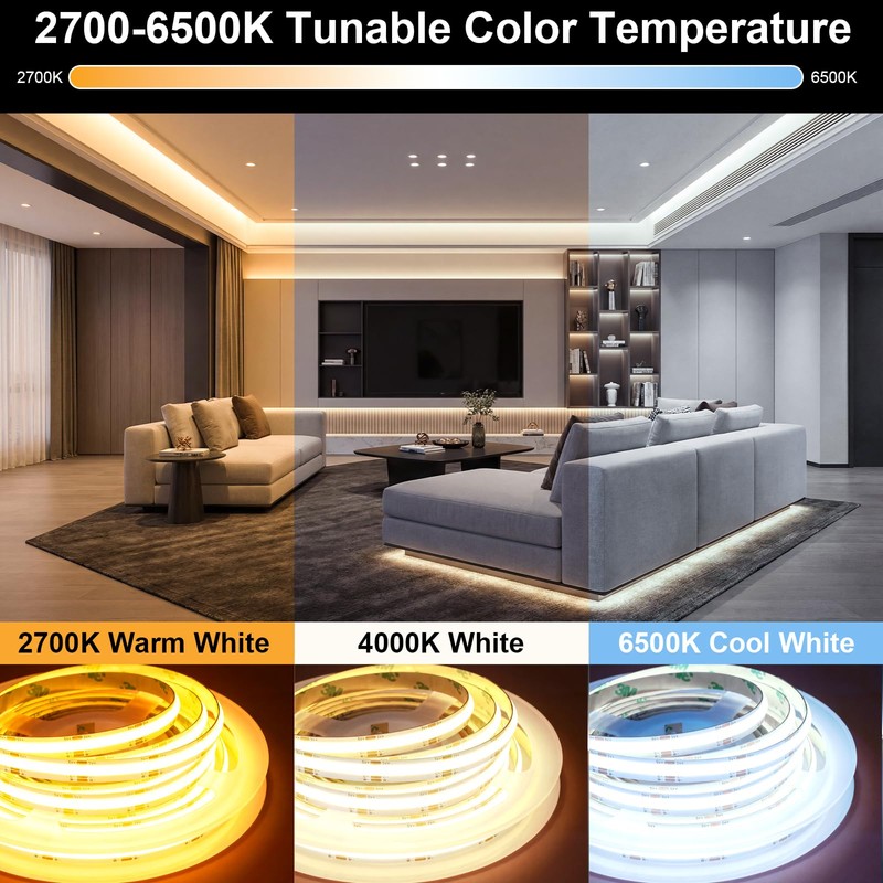 ShineBurky COB LED Strip Light 5V, 2m 608 LEDs/M Dimmable