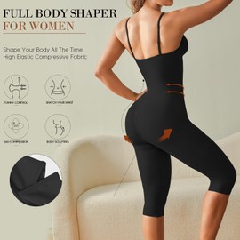 Takusun Tummy Control Bodysuit for Women CapriShapewear leggings Body Shaper Thigh Slimmer Black