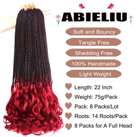 ABIELIU French Curl Braiding Hair Extensions Crochet Braids Hair Extensions Crochet Box Braids Curly Crochet Hair Extensions for Black Women Goddess Box Braids (22 Inchs (Pack of 8), 1B/Bug)