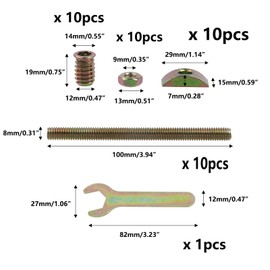 Semetall 10 Sets Bed Frame Hardware Connector Kit,M8x100 mm Countertop Connector Bolts,Table Top Fasteners,Bed Assembly Fasteners Bolts Nuts Threads Half Moon Spacers