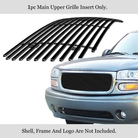 APS Compatible with GMC Sierra 1500 2500 1999-2000 & 01-02 3500 & 01-06 Yukon Main Upper Stainless Steel SS Black Billet Front Grill Grille Insert RE-G65704H