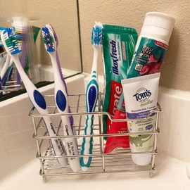 QIEIMUFHD Toothbrush Holder for Bathroom - Stainless Steel Rustproof Metal Toothpaste Stand with Multi-Functional 7 Slots, Electric Razor Organizer Accessories