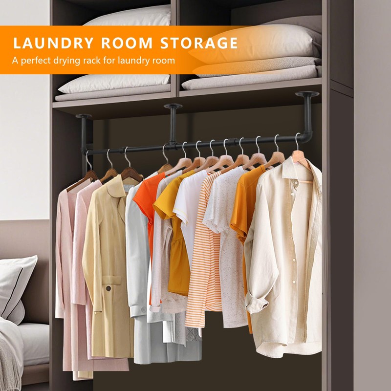 Aduanbang 64.9in Industrial Pipe Wall Mounted Clothes Rack, Heavy Duty