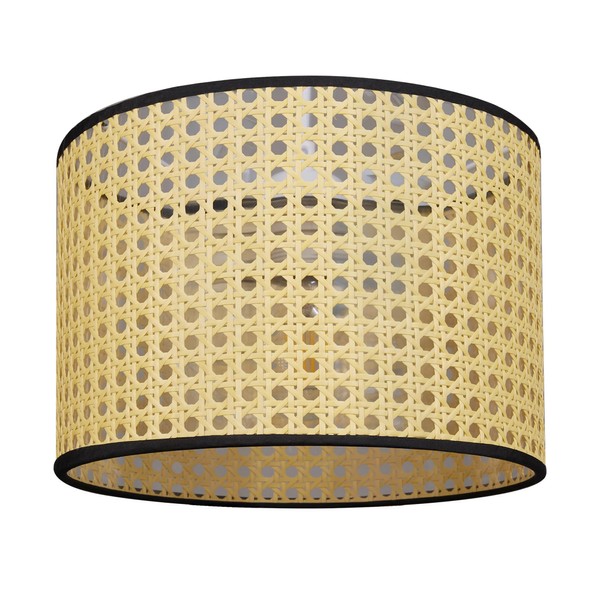 GIGGI 10" Rattan Lampshade with Black Trim, Cylinder Lamp Shade
