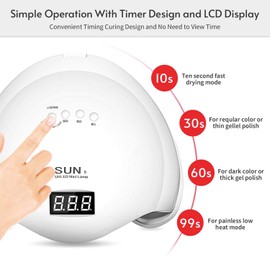 lishumei LED Nail Lamp, 48W Nail Dryer Gel Nail Polish Curing LED UV Light with 4 Timers Automatic Sensor LCD Display Professional Nail Art Tools Accessories for Fingernail Toenail Salon （White）