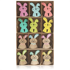 com-four® 12x deco trailer Easter bunny - colorful wooden bunnies to hang up - wooden hanger for decorating - Easter bouquet (12 pieces - colorful rabbits)