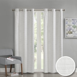 Comfort Spaces Grasscloth Room Darkening Window Curtain Pair / 2 Pieces Panels Grommet Top Energy Efficient Saving Drapes for Living Room Bedroom and Dorm, 40" W x 84" L, White