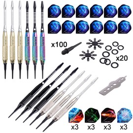 WIN.MAX Darts Plastic Tip - Soft Tip Darts Set - 12 Pcs 18 Gram with 100 Extra Dart Tips 12 Flights Flight Protectors and Wrench for Electronic Dart Board