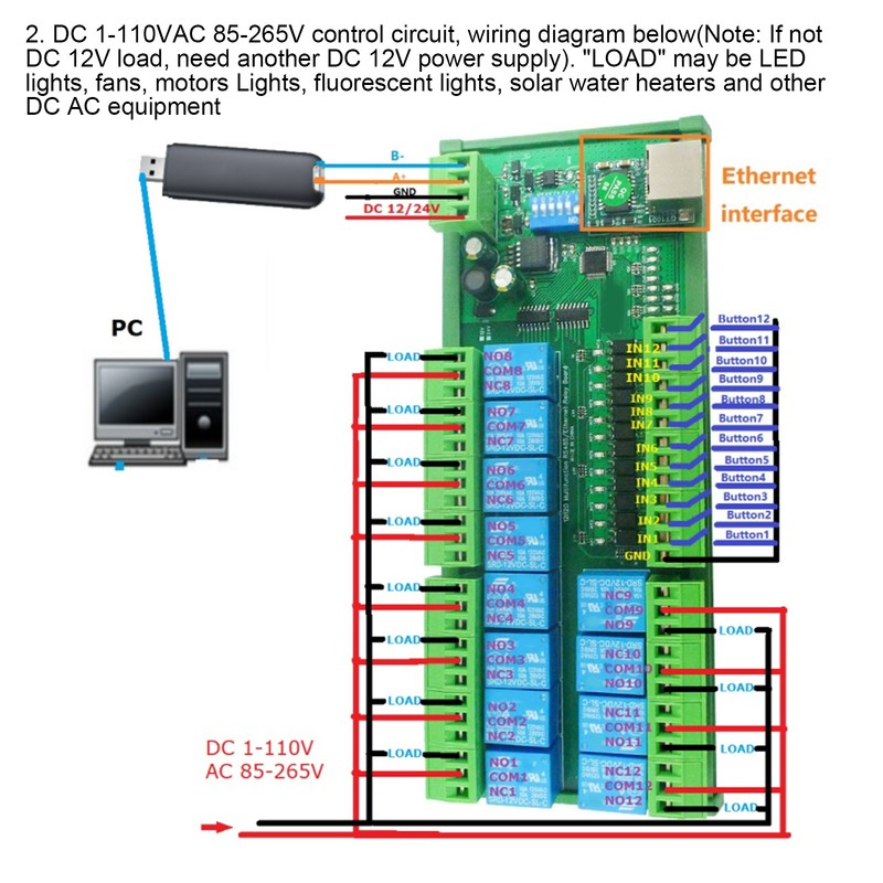 RS485 Relay Switch Module 12 DIO Ethernet RTU TCP IP