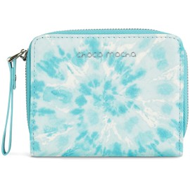 Choco Mocha Girls Wallet with Zipper, Leather Bifold Wallet for Teen Girl, Blue Tie-Dye