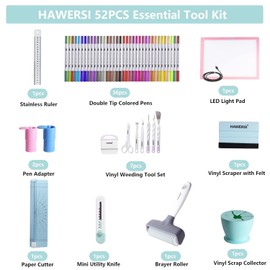 HAWERSI 52Pcs Essential Craft Tools Set for Cutting Machine,Weeding Tools for Vinyl,Paper Cutter,Light Pad,Vinyl Weeding Scrap Collector,Brayer Rollers,Craft Accessories Bundle for Craft Projects