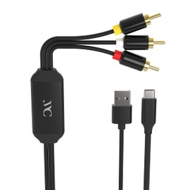 Kashimura NKD-227 RCA Conversion Cable, Type-C Dedicated Use, Charges While Displaying Videos, Cable Length (RCA (Red White & Yellow) - Type-C Male: Approx. 6.9 ft (1.8 m)