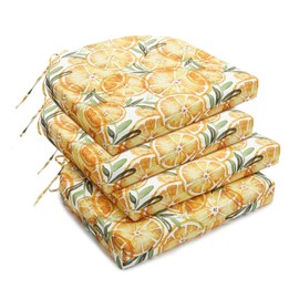 downluxe Outdoor Chair Cushions Set of 4 for Patio Furniture, Waterproof Round Corner Patio Chair Cushions with Ties, Memory Foam Outdoor Seat Cushion, 17" X 16" X 2", Lemon Tree