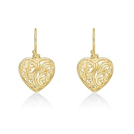 Diamond Treats Yellow Gold Plated 925 Sterling Silver Dangling Heart Drop Earrings with Fishhook backs. The Swirling Design Sterling Silver Heart Earrings are the Perfect Jewellery Gift for Women