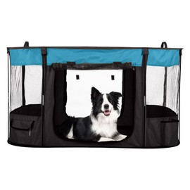 Dog Playpen - 43x34x23 Inch Puppy Kennel with Mesh Windows, Zippered Doors, and Storage Pockets - Portable Dog Play Pen Indoors/Outdoors for Small Animals by PETMAKER (Blue)