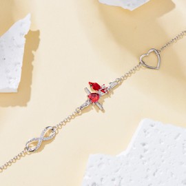 Red Cardinal Bird Bracelet for Women Natural Garnet 925 Sterling Silver Cardinal Cross Bracelet Memorial Sympathy Jewelry Cardinal Bird Gifts for Loss of Loved, adjustable, Sterling Silver, Garnet