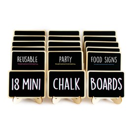 Mini Chalkboard Signs for Food, 18 Pack Framed Small Chalk Boards with Stand Including 3 White Chalk Sticks, Food Party Label Tags, Wedding Buffet Cheese Candy Table Supplies