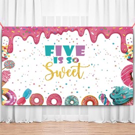 Donut Sweet Five Birthday Party Decoration for Girls Donut Sweet 5th Birthday Party Banner Sweet Fifth Birthday Party Backdrop Background Happy 5th Donut Sweet Party Decoration Photo Booth Props(FIVE)
