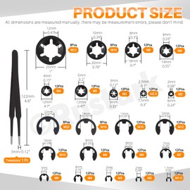 Rustark 261 Pcs M2-M12 Black Internal Tooth Star Lock Washers and 14 Sizes Black E-Clip External Retaining Rings Assortment Kit for Machinery Automotive Shafts Bearings Axial Fixation Applications