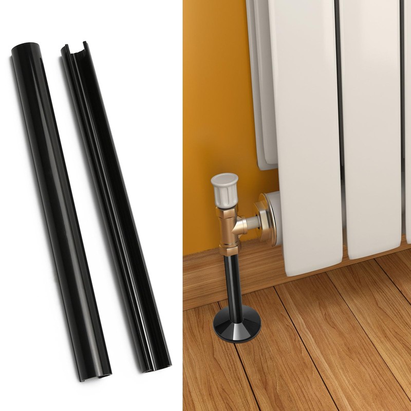Radiator Pipe Covers and Collars 15mm x 200mm Black, 2