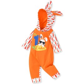 Aalizzwell Newborn Baby Girls First Easter Clothes Hooded Romper 1st Rabbit Bunny Hoodie Outfit NB Ear Clothing Orange