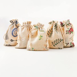 HERZWILD 25pcs Cotton Drawstring Bags 10X14cm Burlap Gifts Bag with Drawstring Fabric Gift Bags for Wedding/Party/Festival/Storage/Decorating/DIY Bag (3.9 x 5.5 inch) (A Type)…