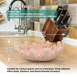 Pink Coral Reef Textured Decorative Bowl,9.45" Medium Resin Decorative Centerpiece Bowl for Coastal Beach theme house table centerpiece decorations & Nautical decorations for coffee table