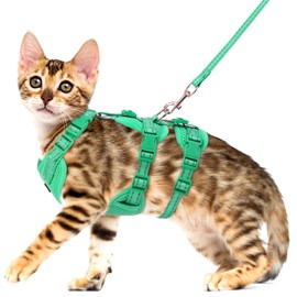Pawfun Fully Escape Proof Cat Harness and Leash Set for Walking, Adjustable Soft Kitten Vest with Reflective Strip for Small Medium Large Adult Cats, Breathable Kitty Harness,Blue M