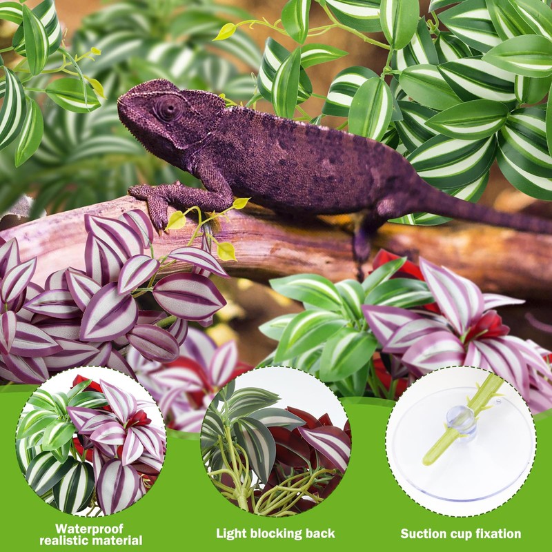 QUOZUO 2 Pack Reptile Plants for Terrarium, Artificial Leaves Habitat