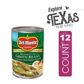 Del Monte Green Beans 12- Pack of French Style Onions, Red Peppers & Garlic Seasoned Canned Vegetables 14.5 oz Can