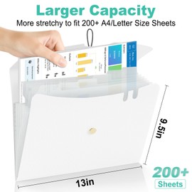 Sooez 7 Pocket Expanding File Folder, Premium Accordion File Organizer, Letter Size Folders for Documents, Sleek Filing Folders with Bungee Closure, Portable Folders for School Office Supplies, White