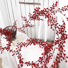 Wuhetyo Christmas Red Berry Garland, Artificial Red and Burgundy Berry Christmas Garland Christmas Decor for Winter Christmas Indoor Outdoor Home Fireplace Table Decorations(Large Berry)