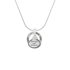 Delight Jewelry Silvertone Keep Calm and Cruise On - Silvertone Bad Mother Runner Message Ring Necklace, 18"