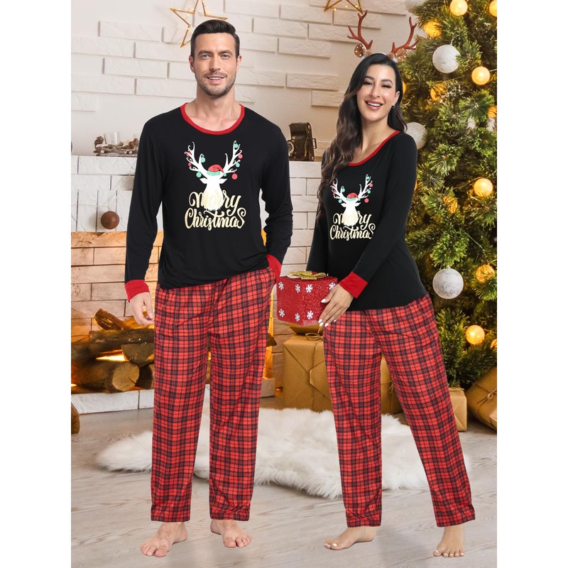 YOPUGEE Couple Pajamas Set Christmas Matching Pjs Xmas Printed Pajamas