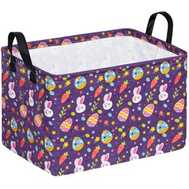 HUAYEE Rectangle Easter Basket Storage Bin Eggs Gift Basket Laundry Hamper Storage Basket Fabric Material Organization Basket Toy Box Nursery Hamper for Clothes Toys With Handles