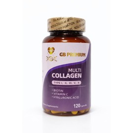 GB Premium Multi Collagen Capsules, Type I, II, III, V & X, with Biotin, Vitamin C and Hyaluronic Acid, 120 Capsules