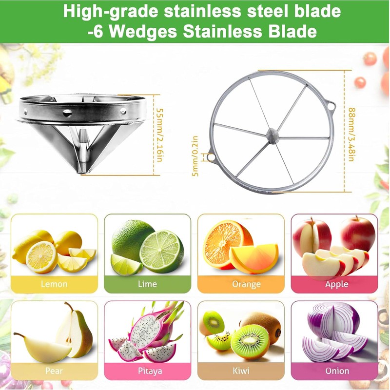 Commercial Lemon Cutter with V-Shaped 420 Stainless Steel Blades 6-Section