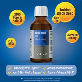 TALYA Black Seed Oil 3.4 fl. oz (100 ml) - Liquid Black Seed Oil - Dietary Supplement - Immune Support - High Thymoquinone - Cold Pressed - Pure Turkish Black Seed Oil - Non-GMO - Glass Bottle