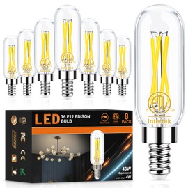 hansang E12 Edison Bulbs, Chandelier Light Bulbs Candelabra Base LED Bulbs, 40W Equivalent, 5000K Daylight,Dimmable Light Bulbs T6 Tube Shape Filament Candle Light Bulbs, 400LM, 8 Pack