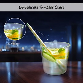 Gusto Buono Holiday Drinking Glasses — Set of 4 13oz Old Fashioned Glass, Borosilicate Glass Tumbler Vintage Glassware with Candy Cane Design