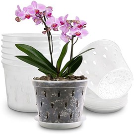 7 Inch 8 Pack Orchid Pots with Holes and Saucers Clear Plastic Orchid Pots