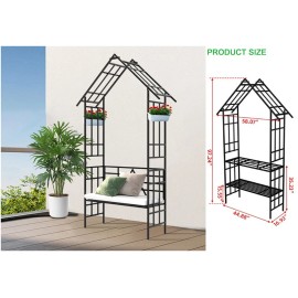 Outdoor Metal Garden Arch with Convert Bench & Flower Stand for Climbing Plants