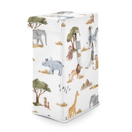 Sweet Jojo Designs Jungle Animals Boy Girl Unisex Gender Neutral Laundry Hamper Foldable Dirty Clothes Basket with Handles Baby Nursery Kids Bedroom Teen Bathroom Wildlife Safari Elephant Giraffe Lion