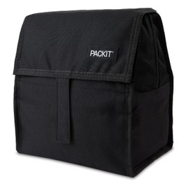PackIt Freezable Lunch Bag, Black, Built with EcoFreeze Technology, Foldable, Reusable, Zip and Fold Closure with Buckle Handle, Perfect for School and Office Lunches