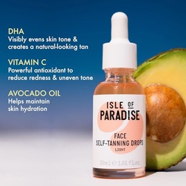 Isle of Paradise - Gotas para el rostro autobronceadoras ligeras (30 ml) para aadir gotas autobronceadoras al cuidado de la piel, ingredientes...     