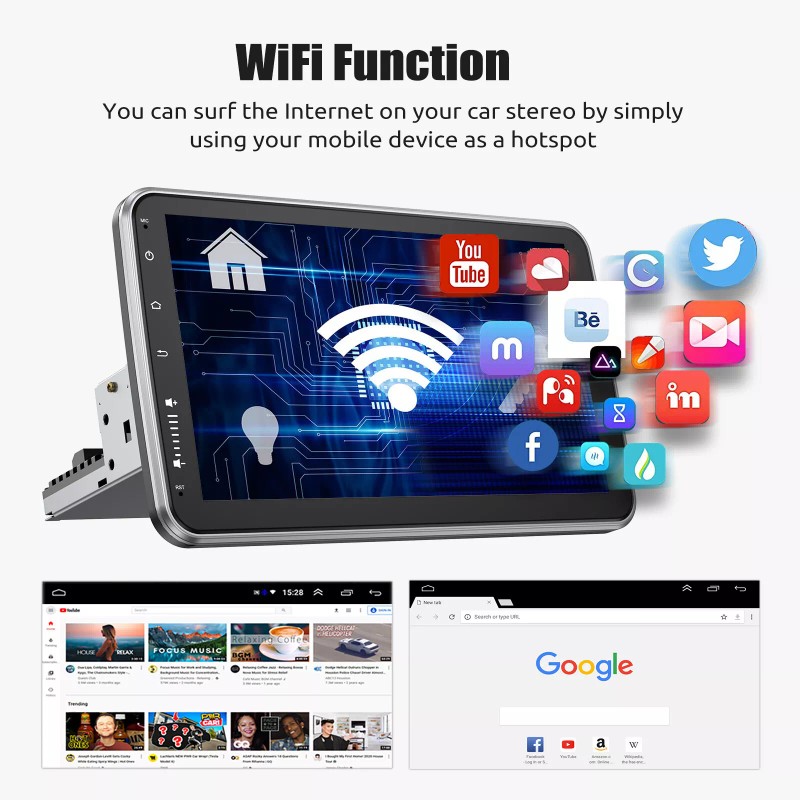 Camecho Single 1DIN Rotatable 10.1" Android 13 TouchScreen Car Stereo