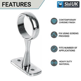 Wardrobe Rail Centre Supports Brackets 19mm Chrome Plated Round Wardrobe Rail Centre Support Bracket Flange Socket for Ceiling Wardrobe 2 Pack with Screws.